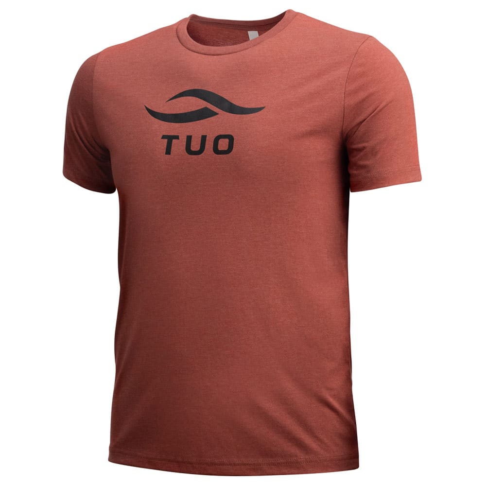 TUO logo tee in clay heather left facing