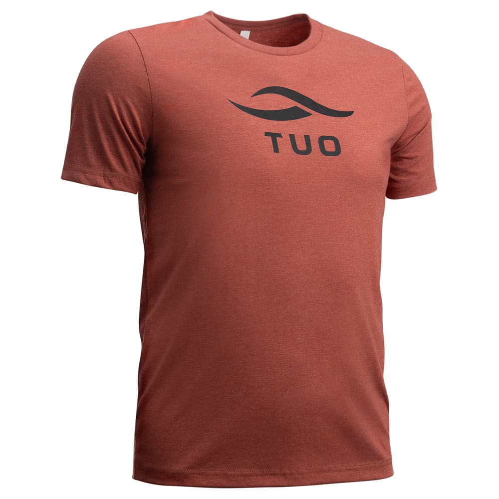 TUO logo tee in clay heather right facing