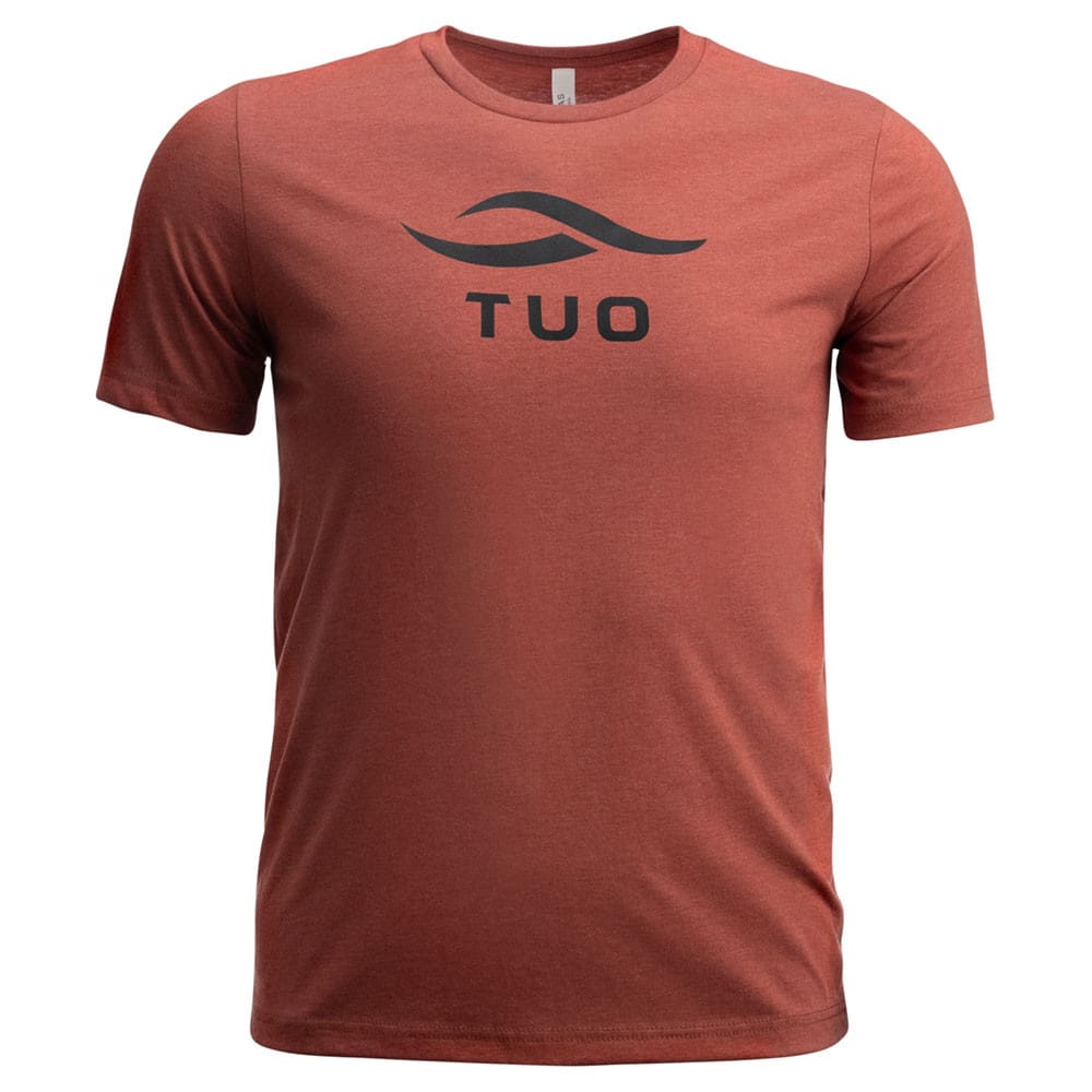 TUO logo tee in clay heather front facing