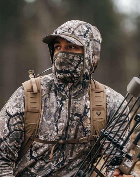Folcrum Hoodie in ryse pattern showing the hood